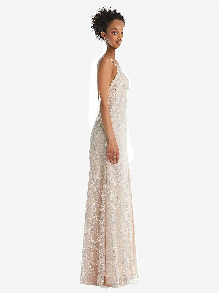 【STYLE: TH084】V-Neck Metallic Lace Maxi Dress with Adjustable Straps【COLOR: Cameo】