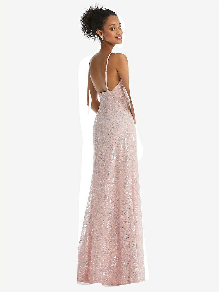 【STYLE: TH084】V-Neck Metallic Lace Maxi Dress with Adjustable Straps【COLOR: Rose - PANTONE Rose Quartz】