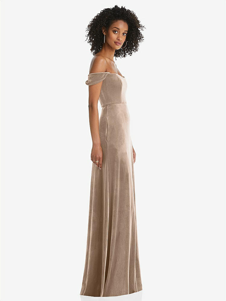 【STYLE: 1551】Off-the-Shoulder Flounce Sleeve Velvet Maxi Dress【COLOR: Topaz】