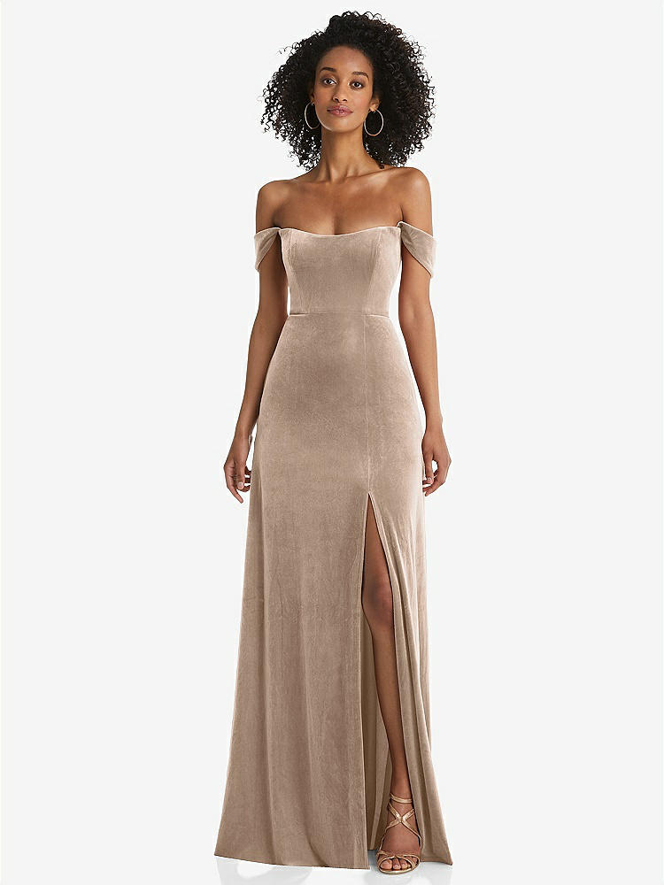 【STYLE: 1551】Off-the-Shoulder Flounce Sleeve Velvet Maxi Dress【COLOR: Topaz】