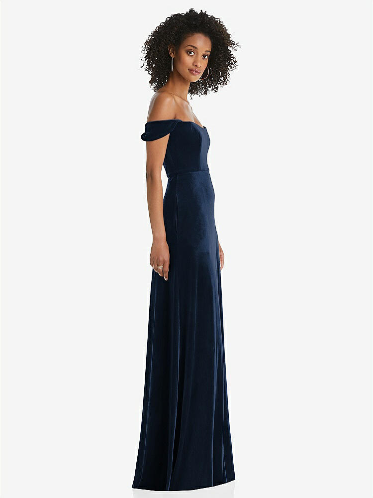 【STYLE: 1551】Off-the-Shoulder Flounce Sleeve Velvet Maxi Dress【COLOR: Midnight Navy】