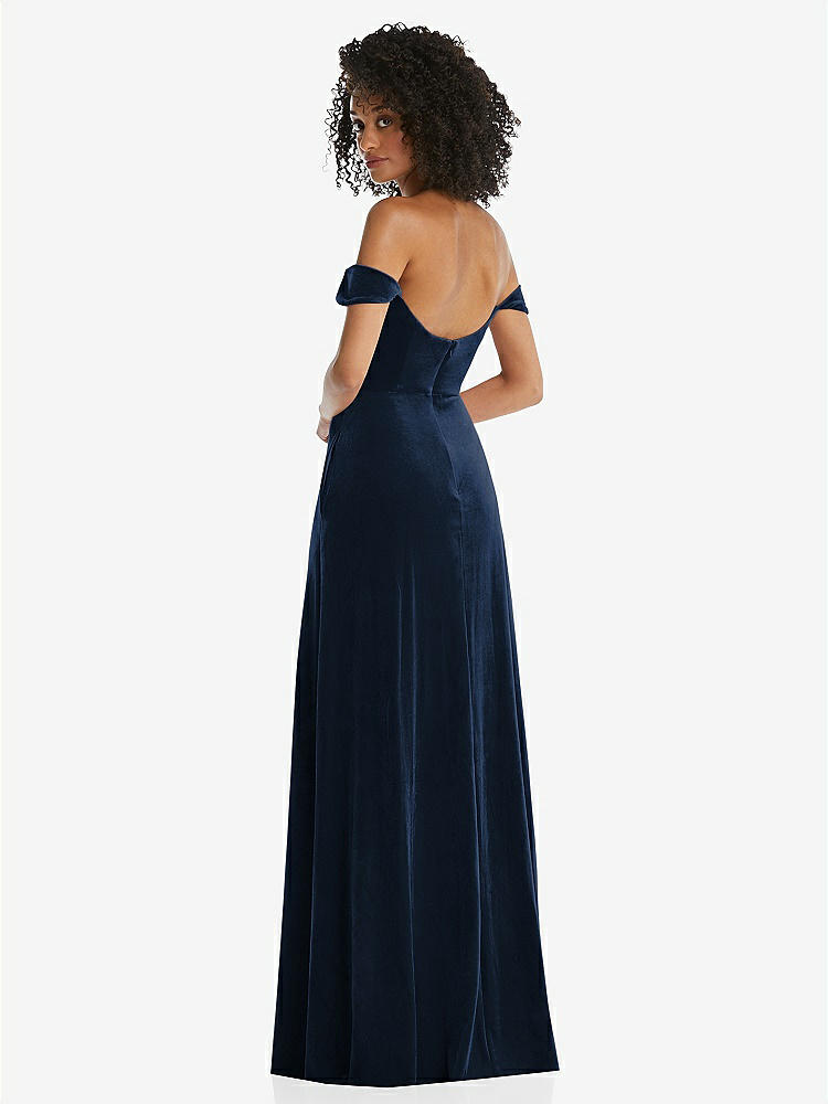 【STYLE: 1551】Off-the-Shoulder Flounce Sleeve Velvet Maxi Dress【COLOR: Midnight Navy】