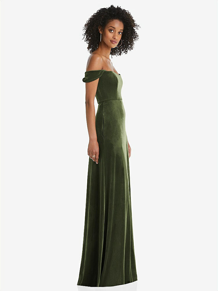 【STYLE: 1551】Off-the-Shoulder Flounce Sleeve Velvet Maxi Dress【COLOR: Olive Green】