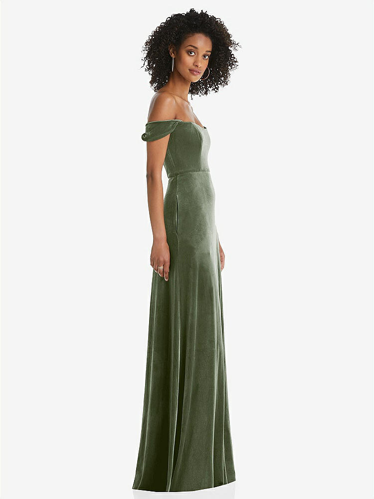 【STYLE: 1551】Off-the-Shoulder Flounce Sleeve Velvet Maxi Dress【COLOR: Sage】