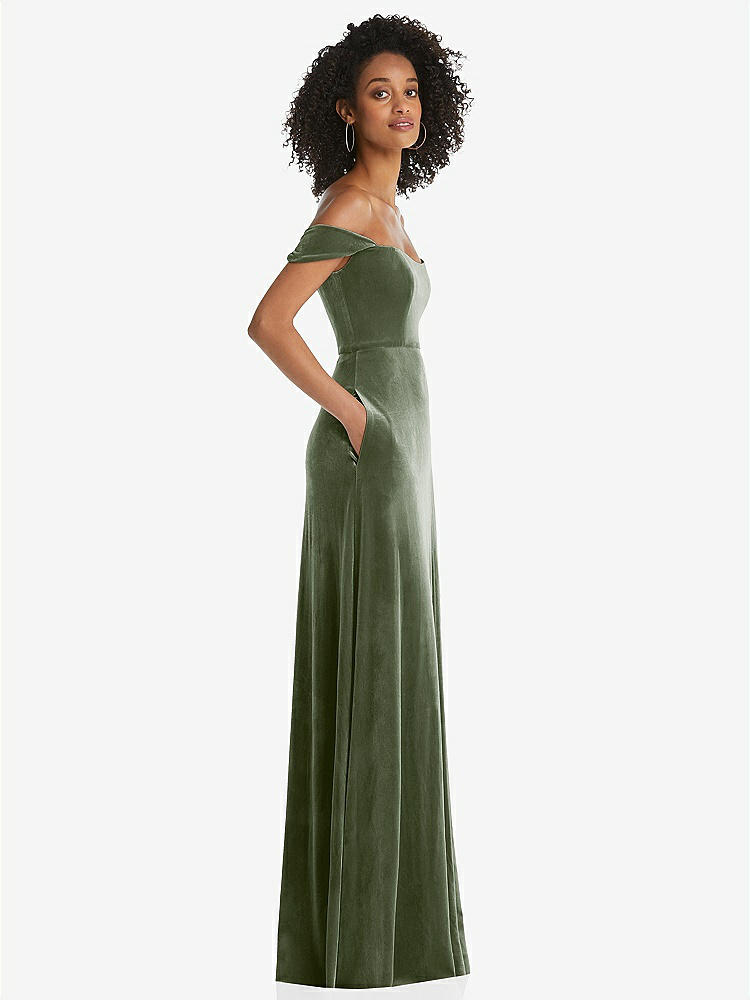 【STYLE: 1551】Off-the-Shoulder Flounce Sleeve Velvet Maxi Dress【COLOR: Sage】