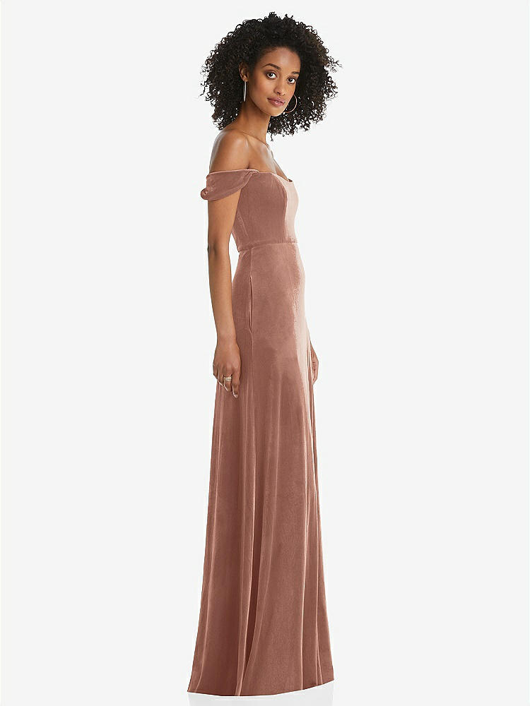 【STYLE: 1551】Off-the-Shoulder Flounce Sleeve Velvet Maxi Dress【COLOR: Tawny Rose】
