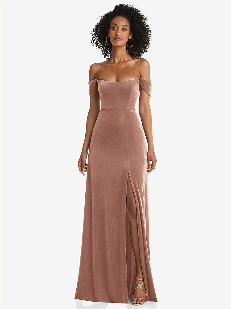 【STYLE: 1551】Off-the-Shoulder Flounce Sleeve Velvet Maxi Dress【COLOR: Tawny Rose】