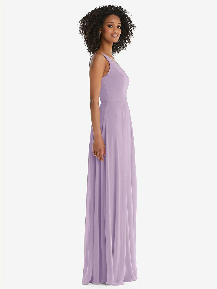 【NEW】【STYLE: 1555】ワンショルダー シフォン マキシ ドレス シアレッド フロント スリット【COLOR: Pale Purple】【SIZE: 00-30W】