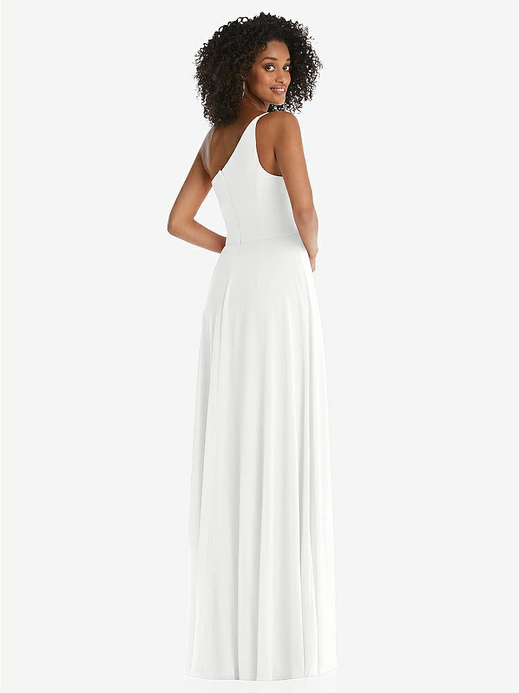 【STYLE: 1555】One-Shoulder Chiffon Maxi Dress with Shirred Front Slit【COLOR: White】