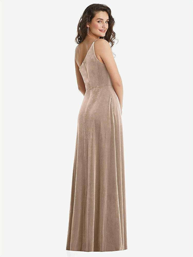 【STYLE: 1556】One-Shoulder Spaghetti Strap Velvet Maxi Dress with Pockets【COLOR: Topaz】