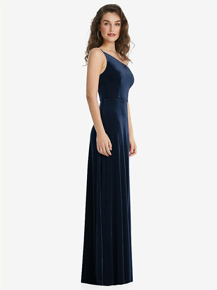 【NEW】【STYLE: 1556】ワンショルダー スパゲッティ ストラップ ベルベット マキシ ドレス ポケット付き【COLOR: Midnight Navy】【SIZE: 00-30W】