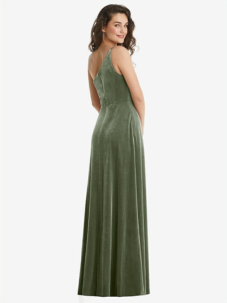 【STYLE: 1556】One-Shoulder Spaghetti Strap Velvet Maxi Dress with Pockets【COLOR: Sage】