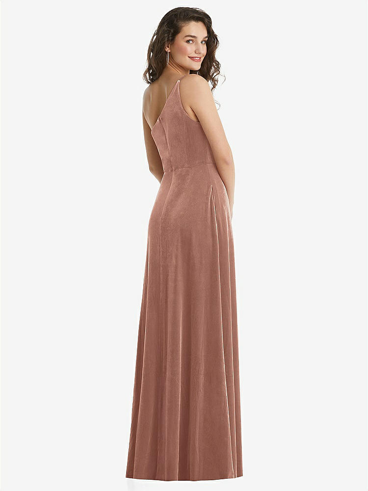 【STYLE: 1556】One-Shoulder Spaghetti Strap Velvet Maxi Dress with Pockets【COLOR: Tawny Rose】