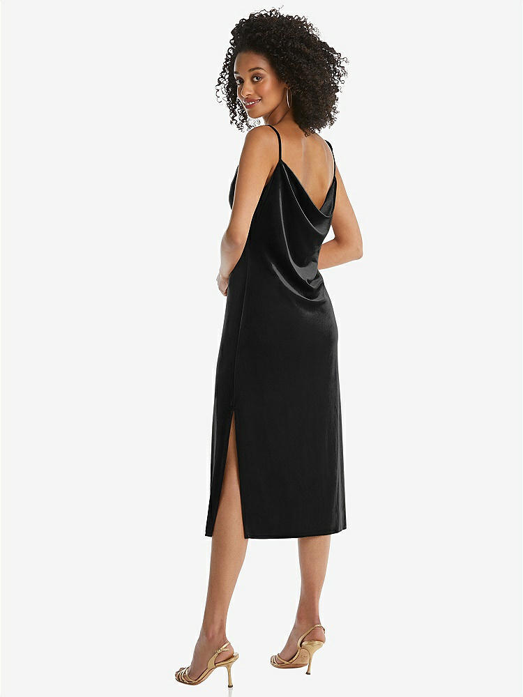 【STYLE: 8212】Asymmetrical One-Shoulder Velvet Midi Slip Dress【COLOR: Black】