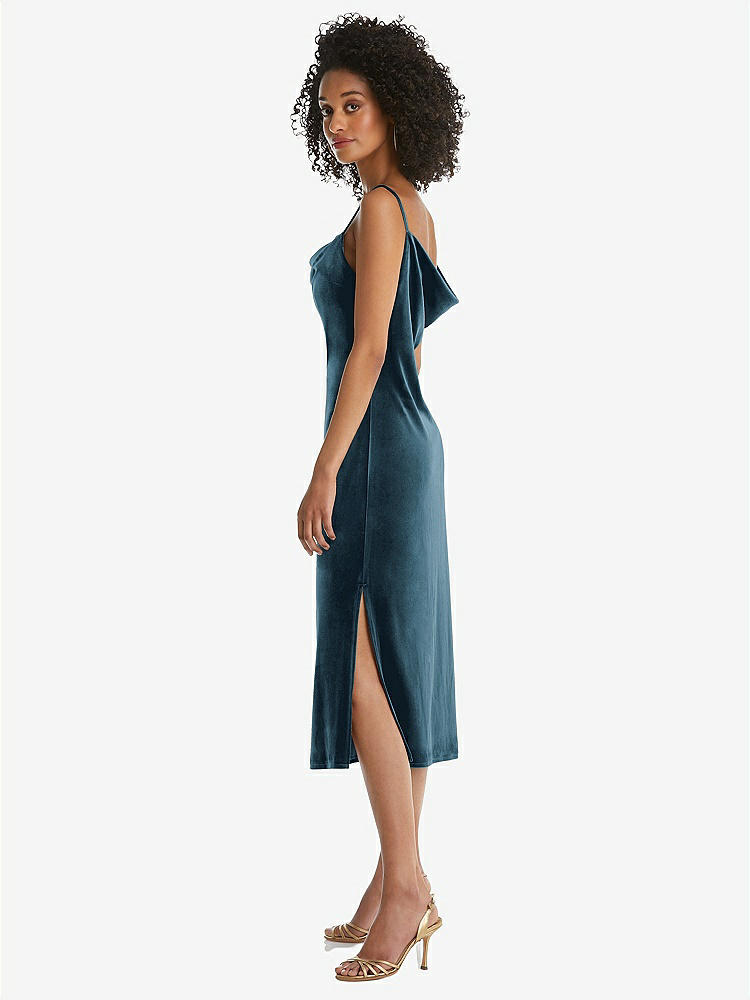 【STYLE: 8212】Asymmetrical One-Shoulder Velvet Midi Slip Dress【COLOR: Dutch Blue】