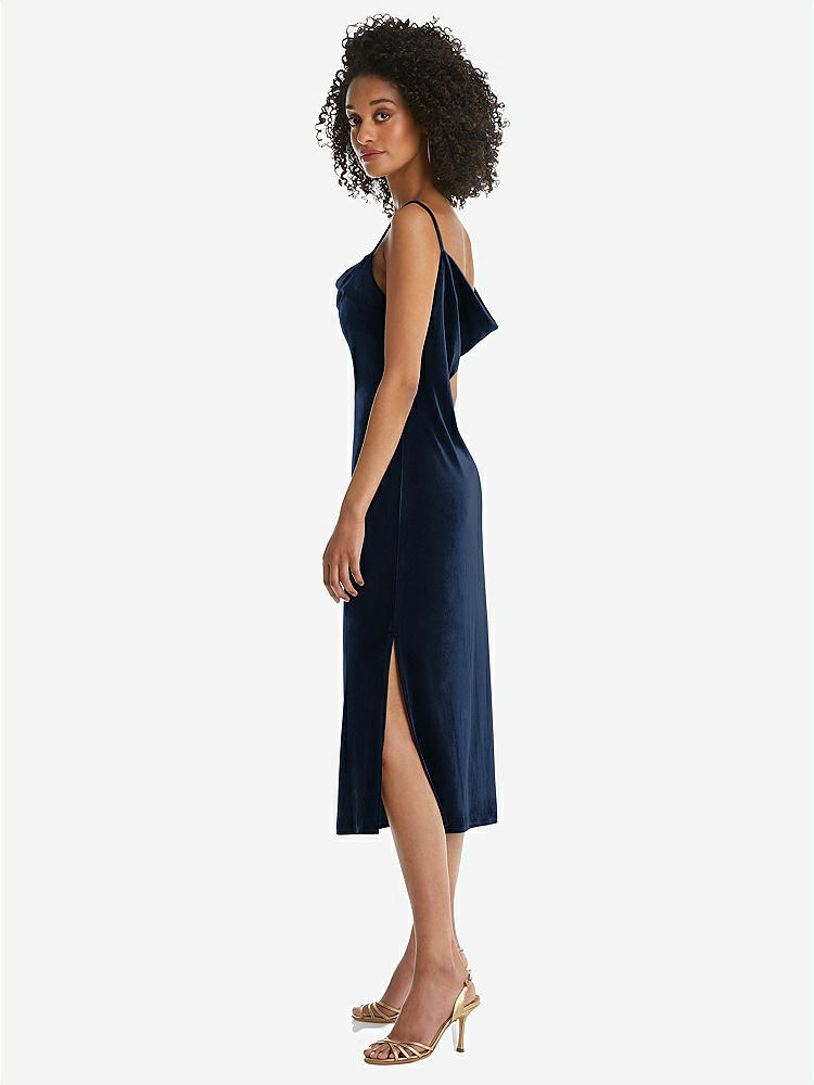 【STYLE: 8212】Asymmetrical One-Shoulder Velvet Midi Slip Dress【COLOR: Midnight Navy】