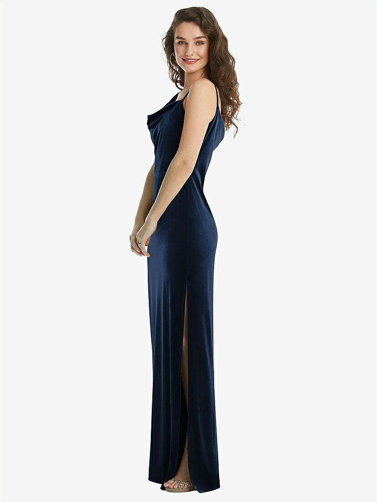 【STYLE: 8213】Asymmetrical One-Shoulder Velvet Maxi Slip Dress【COLOR: Midnight Navy】