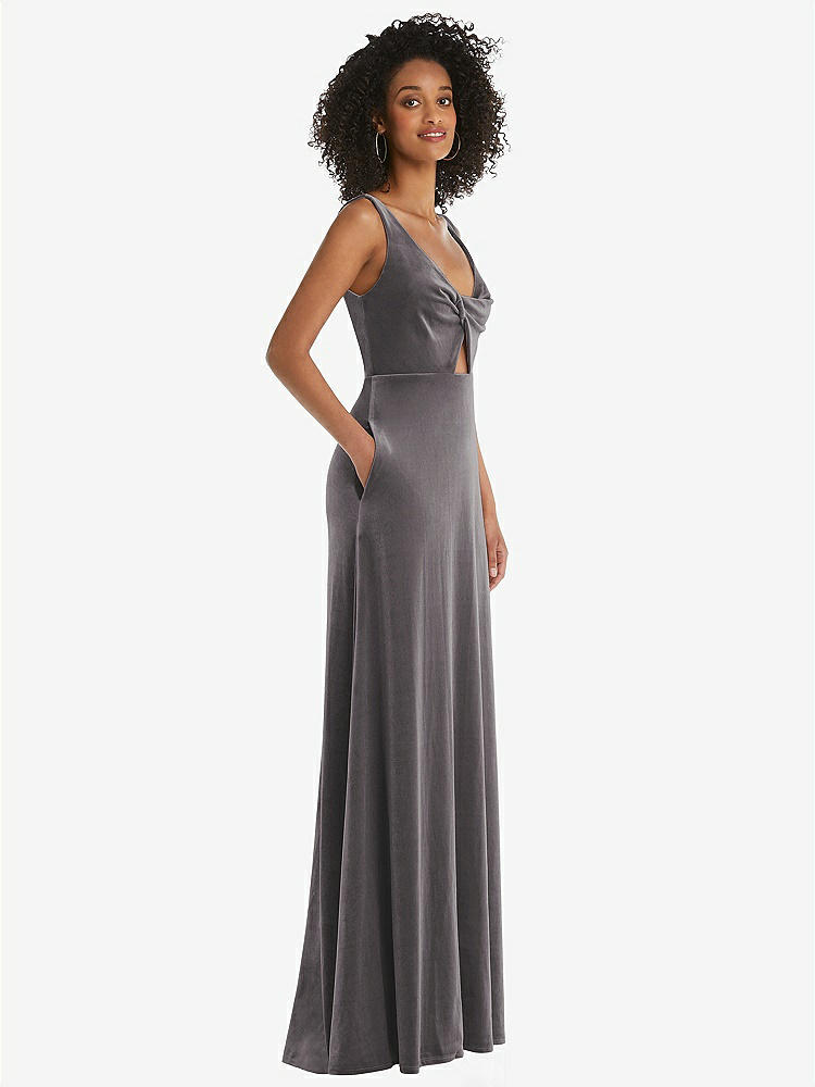 【NEW】【STYLE: LB033】ひねり 前面 カットアウト ベルベット マキシ ドレス  -  キャメロン【COLOR: Caviar Gray】【SIZE: 00-30W】