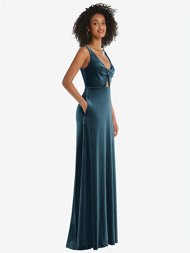 【STYLE: LB033】Twist Front Cutout Velvet Maxi Dress - Cameron【COLOR: Dutch Blue】