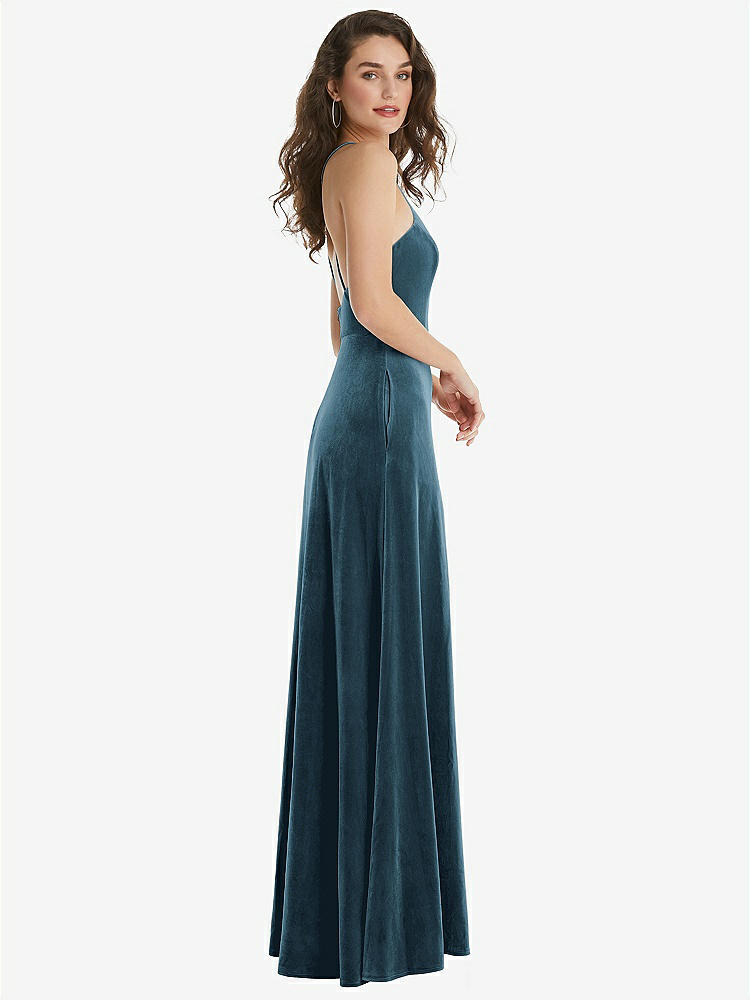 【STYLE: LB034】High Neck Halter Open-Back Velvet Dress - Alix【COLOR: Dutch Blue】