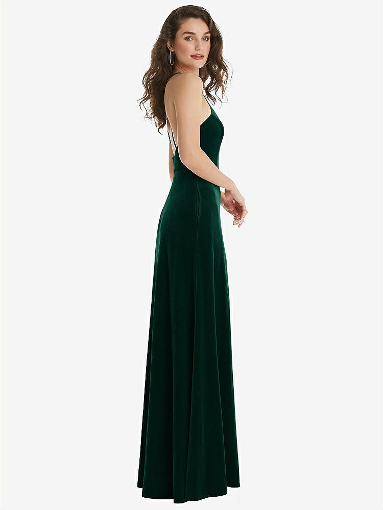 【STYLE: LB034】High Neck Halter Open-Back Velvet Dress - Alix【COLOR: Evergreen】