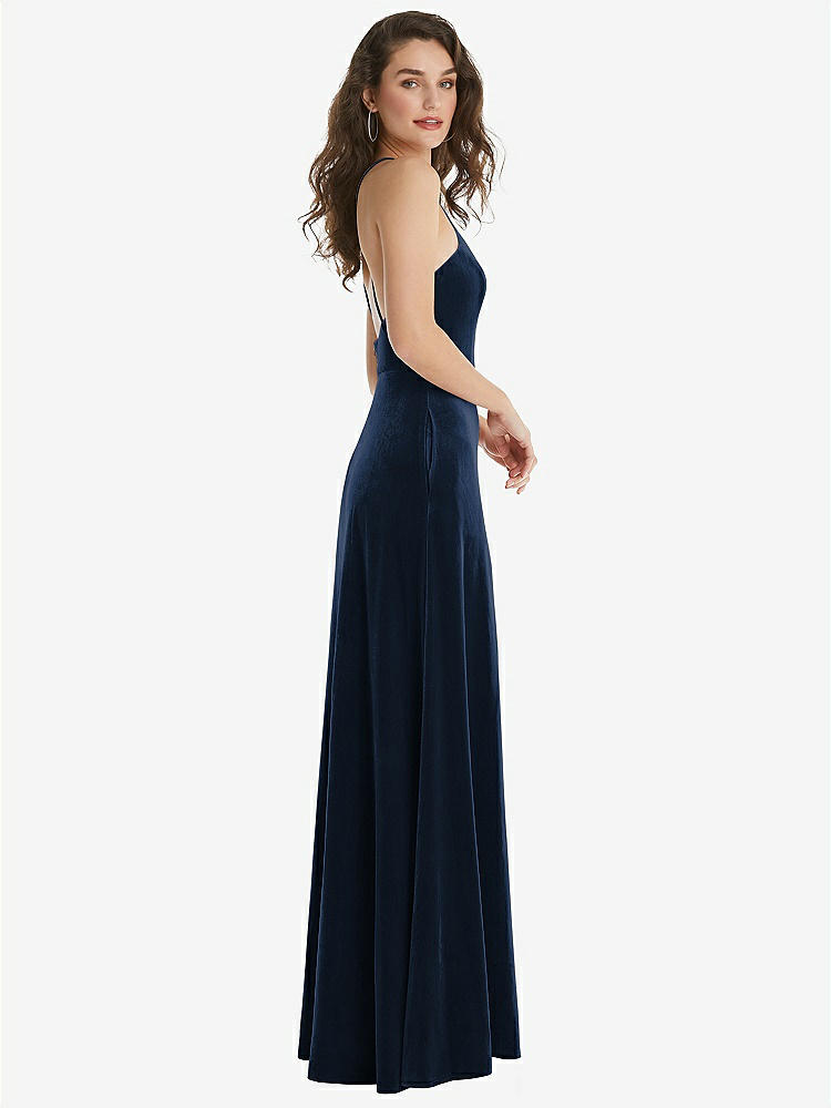 【STYLE: LB034】High Neck Halter Open-Back Velvet Dress - Alix【COLOR: Midnight Navy】