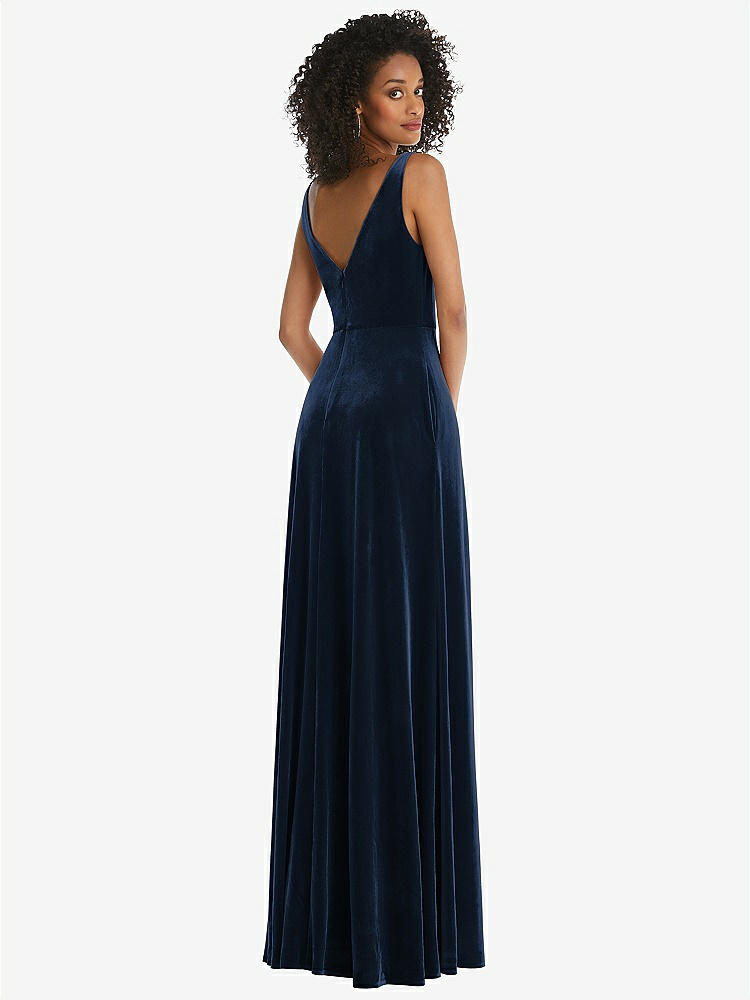 【STYLE: TH085】Velvet Maxi Dress with Shirred Bodice and Front Slit【COLOR: Midnight Navy】