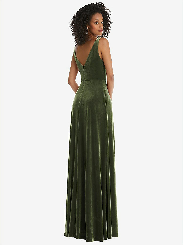 【STYLE: TH085】Velvet Maxi Dress with Shirred Bodice and Front Slit【COLOR: Olive Green】