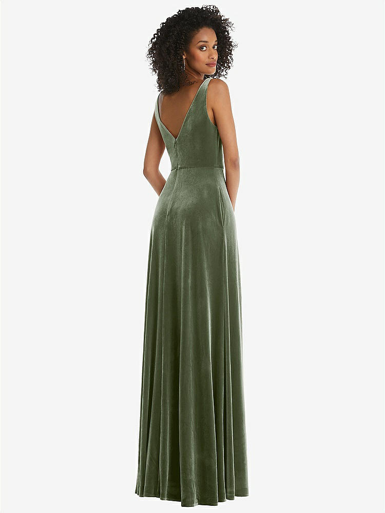 【STYLE: TH085】Velvet Maxi Dress with Shirred Bodice and Front Slit【COLOR: Sage】
