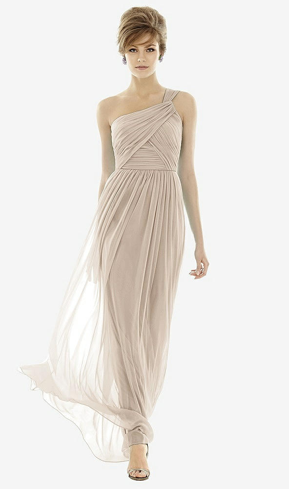 【STYLE: TH106】One-Shoulder Asymmetrical Draped Wrap Maxi Dress【COLOR: Nude Gray】
