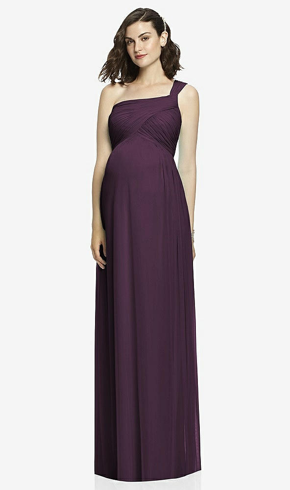 【STYLE: TH107】One-Shoulder Asymmetrical Draped Wrap Maternity Dress【COLOR: Aubergine】
