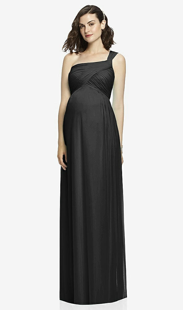 【STYLE: TH107】One-Shoulder Asymmetrical Draped Wrap Maternity Dress【COLOR: Black】