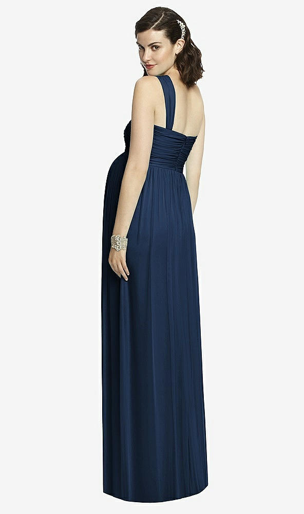 【STYLE: TH107】One-Shoulder Asymmetrical Draped Wrap Maternity Dress【COLOR: Midnight Navy】