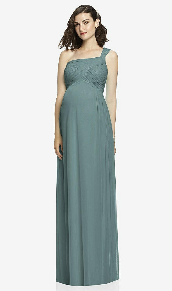 【STYLE: TH107】One-Shoulder Asymmetrical Draped Wrap Maternity Dress【COLOR: Smoke Blue】