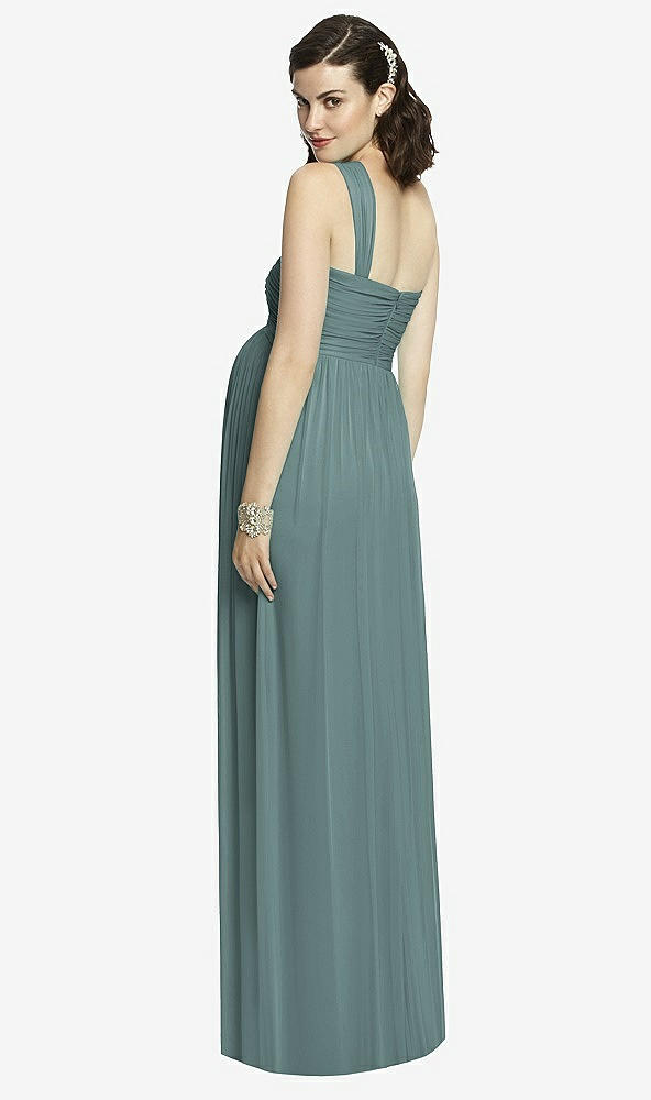 【STYLE: TH107】One-Shoulder Asymmetrical Draped Wrap Maternity Dress【COLOR: Smoke Blue】