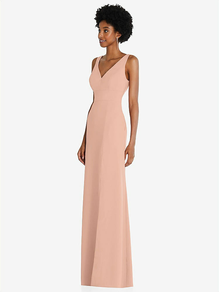 【STYLE: 6857】Square Low-Back A-Line Dress with Front Slit and Pockets【COLOR: Pale Peach】