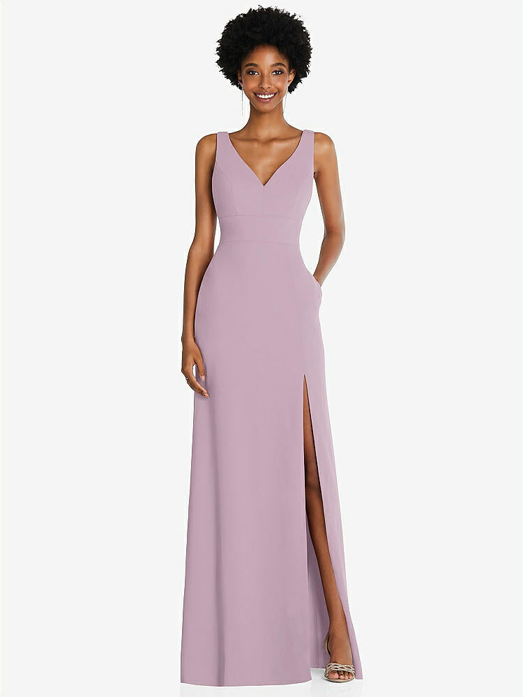 【NEW】【STYLE: 6857】正方形 ローバック a-line ドレス 前面 スリット および ポケット【COLOR: Suede Rose】【SIZE: 00-30W】