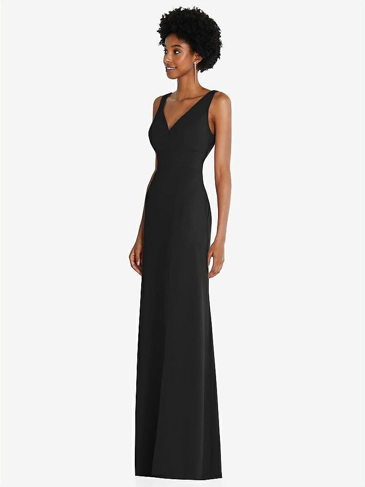 【STYLE: 6857】Square Low-Back A-Line Dress with Front Slit and Pockets【COLOR: Black】