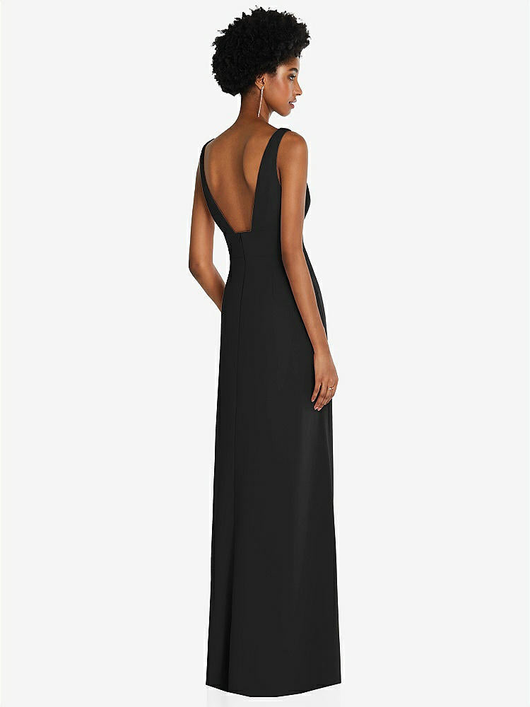 【STYLE: 6857】Square Low-Back A-Line Dress with Front Slit and Pockets【COLOR: Black】