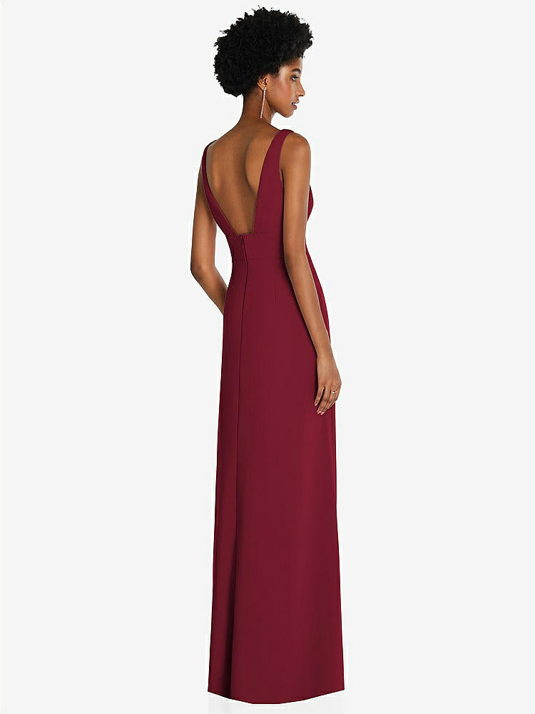 【STYLE: 6857】Square Low-Back A-Line Dress with Front Slit and Pockets【COLOR: Burgundy】