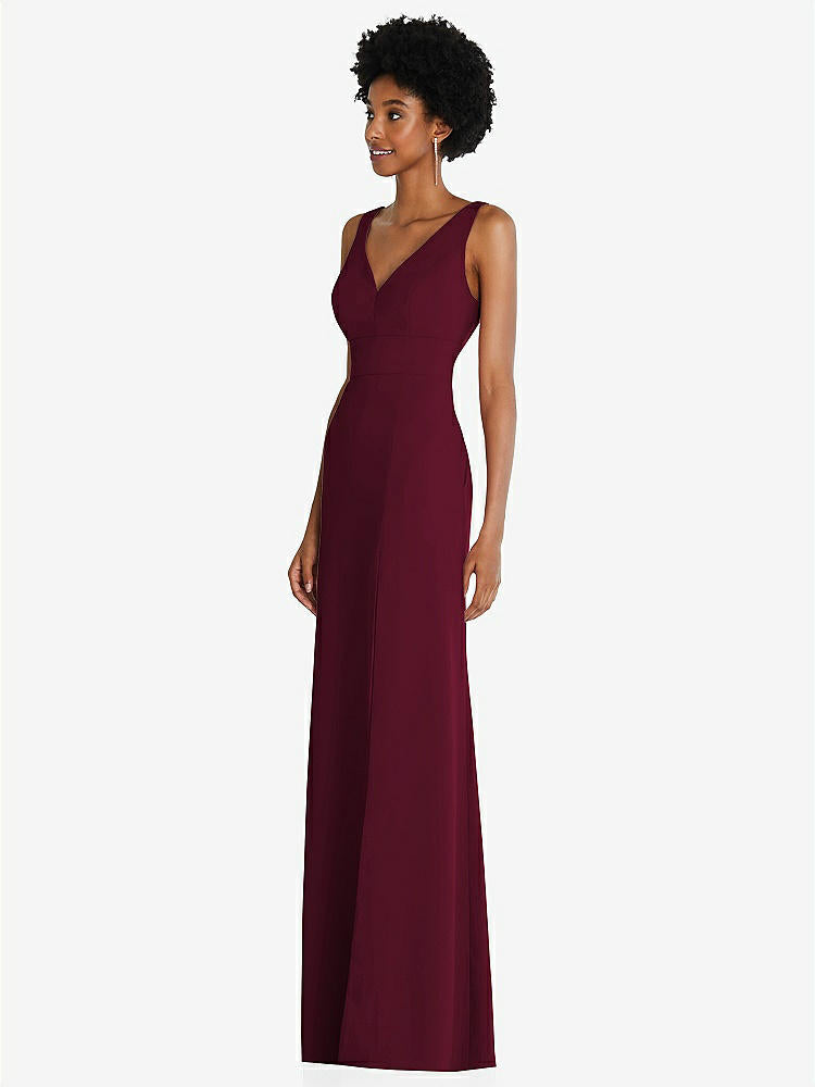 【STYLE: 6857】Square Low-Back A-Line Dress with Front Slit and Pockets【COLOR: Cabernet】