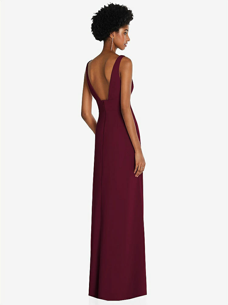 【STYLE: 6857】Square Low-Back A-Line Dress with Front Slit and Pockets【COLOR: Cabernet】