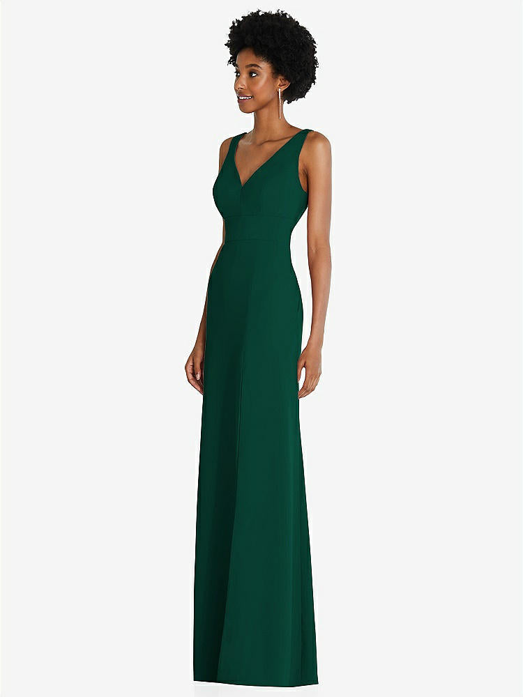 【STYLE: 6857】Square Low-Back A-Line Dress with Front Slit and Pockets【COLOR: Hunter Green】