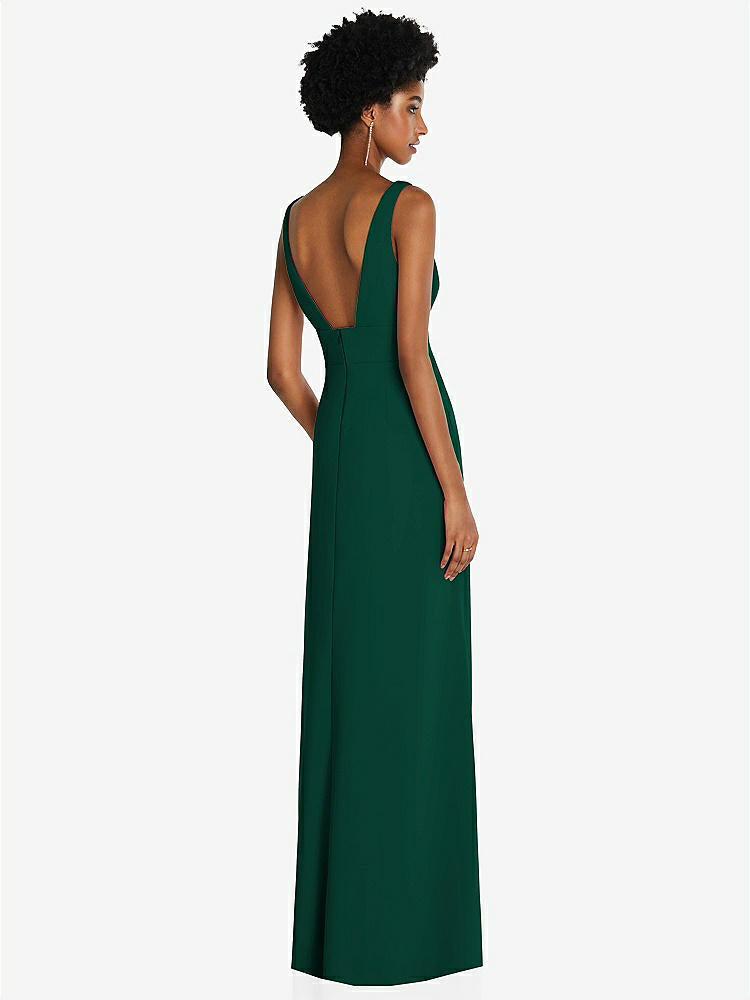 【STYLE: 6857】Square Low-Back A-Line Dress with Front Slit and Pockets【COLOR: Hunter Green】