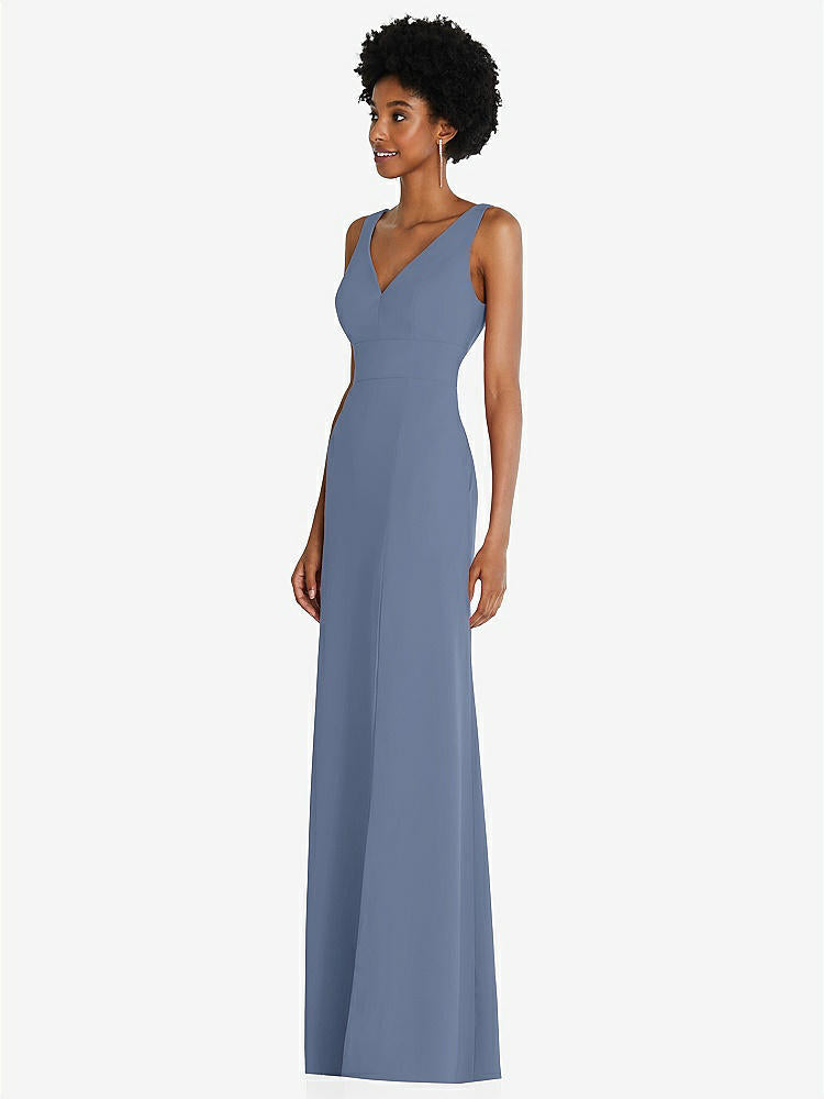 【STYLE: 6857】Square Low-Back A-Line Dress with Front Slit and Pockets【COLOR: Larkspur Blue】