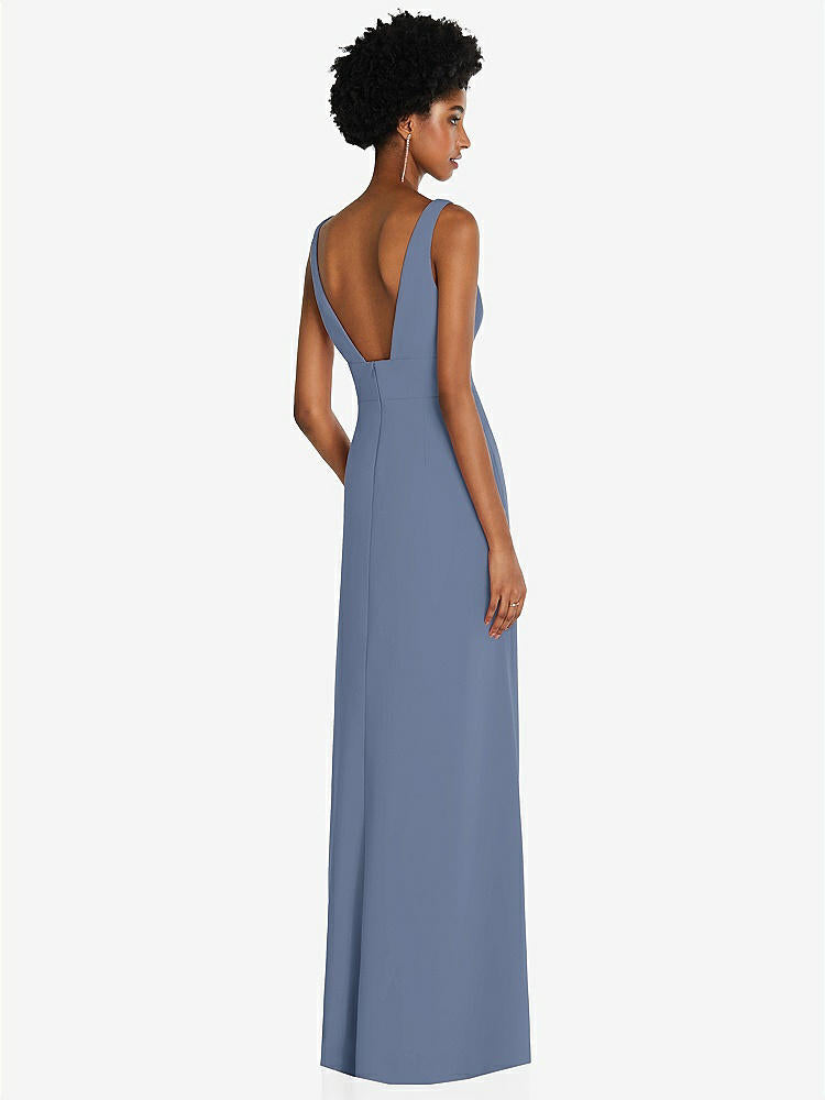 【STYLE: 6857】Square Low-Back A-Line Dress with Front Slit and Pockets【COLOR: Larkspur Blue】