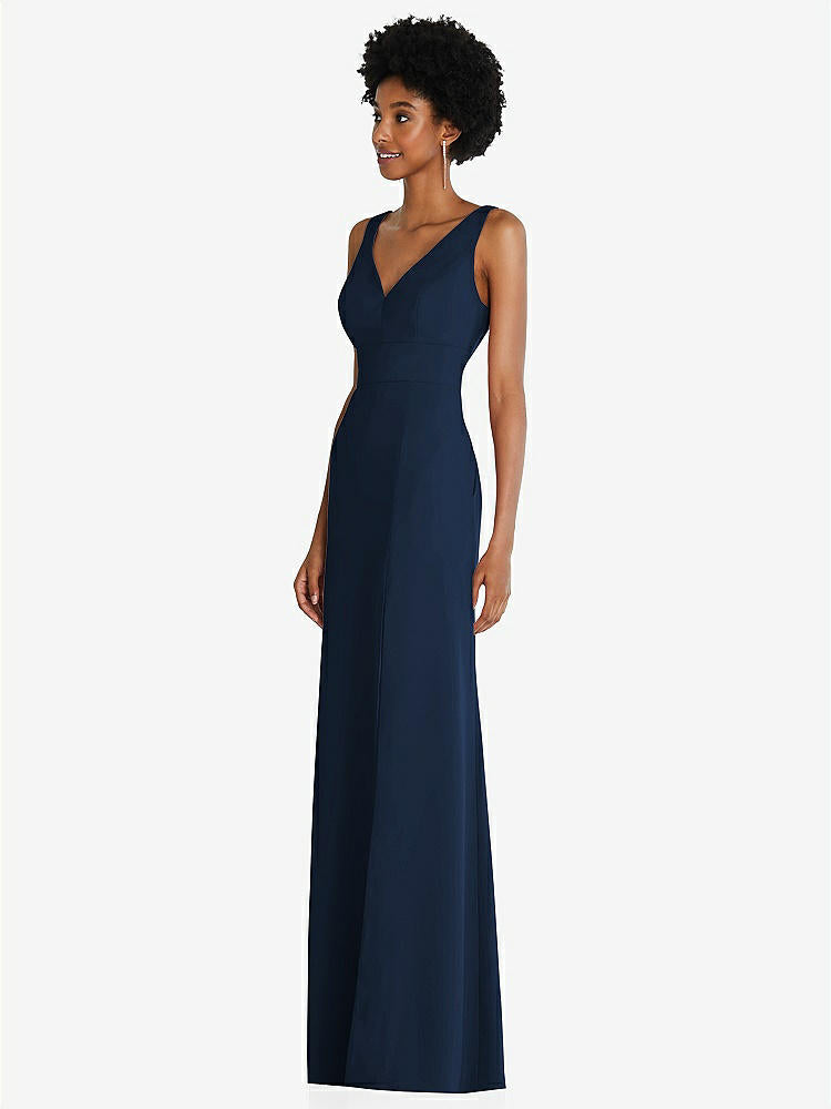 【STYLE: 6857】Square Low-Back A-Line Dress with Front Slit and Pockets【COLOR: Midnight Navy】