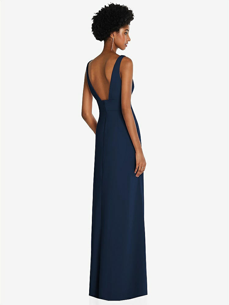 【STYLE: 6857】Square Low-Back A-Line Dress with Front Slit and Pockets【COLOR: Midnight Navy】