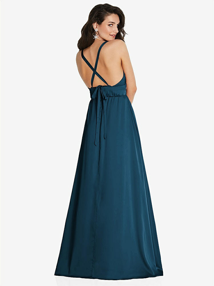 【STYLE: TH093】Deep V-Neck Shirred Skirt Maxi Dress with Convertible Straps【COLOR: Atlantic Blue】