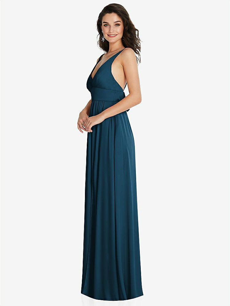 【STYLE: TH093】Deep V-Neck Shirred Skirt Maxi Dress with Convertible Straps【COLOR: Atlantic Blue】